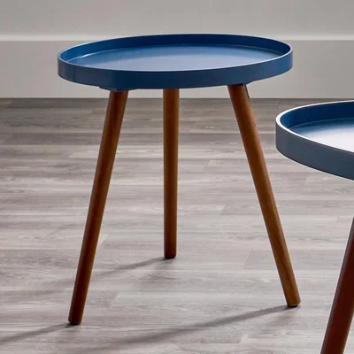 Dunelm Pacific Halston Brown Pine Wood Side Table Blue/Brown