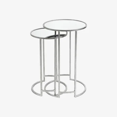 Dunelm Pacific Veneziano Set of 2 Nest of Tables, Iron & Glass Silver