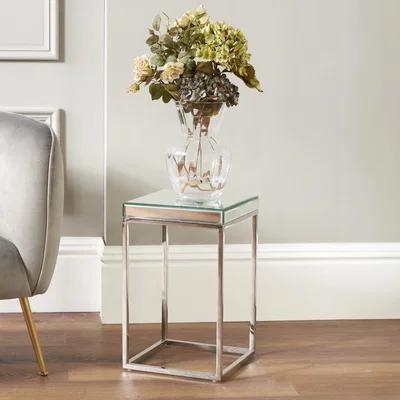 Dunelm Elysee Small Square Side Table, Mirrored Glass Silver