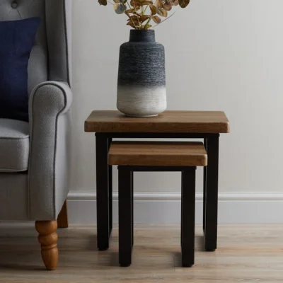 Dunelm Freddie Nest of Side Tables, Rustic Wood Effect