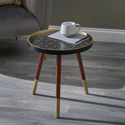 Dunelm Peretti Floral Design Side Table Black and Gold