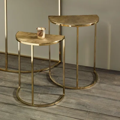 Dunelm Pacific Ginko Set of 2 Side Tables, Gold Aluminium Gold