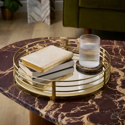 Dunelm Gold Framed Round Mirrored Tray