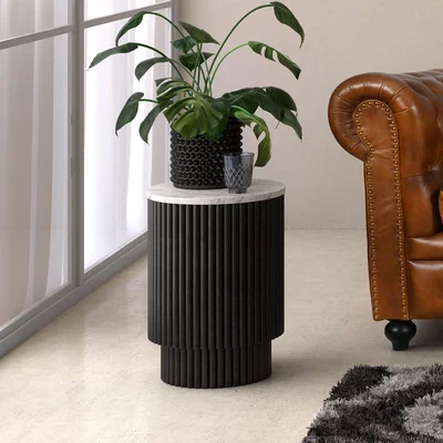 Dunelm Kiera 1 Door Side Table, Mango Wood & Real Marble Black