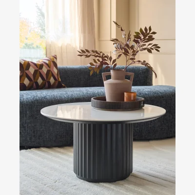 Danetti Hanne white ceramic coffee table and Hanne white ceramic side table set