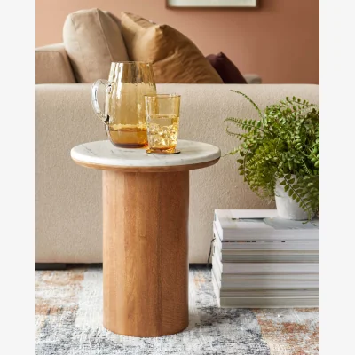 Danetti Cara light mango wood with marble top side table