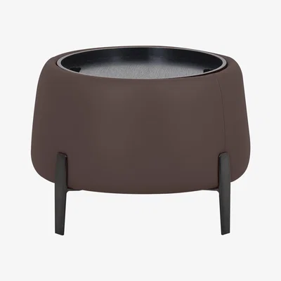 Furniture Village Domicil - Maddox Leather Tray Storage Side Table - NP Cacao Brown