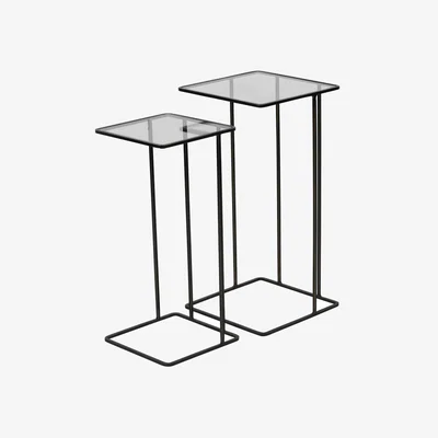 Furniture Village Salzburg Set of 2 Dark Gold Clear Glass Tables