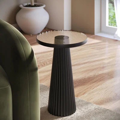 Furniture123 Small Black Round Cast Glass Side Table - Evie
