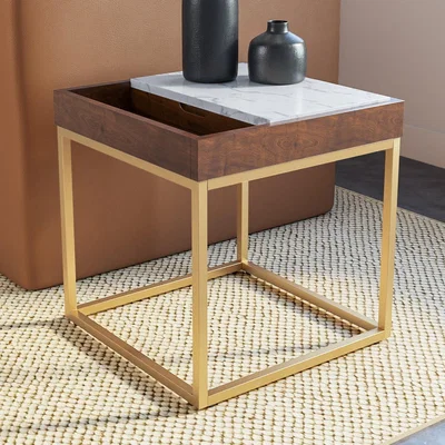 Furniture123 Square Walnut Side Table with Marble Top - Zola