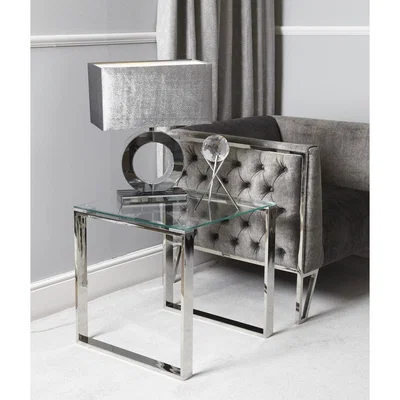 Furniture123 Stainless Steel Side Table with Glass Top