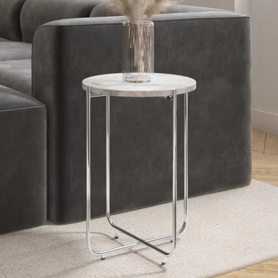 Furniture123 Marble Side Table with Silver Legs - Martina