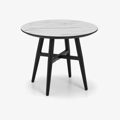 Furniture123 Round Side Table with Faux Marble Top & Black Base - Julian Bowen Firenze