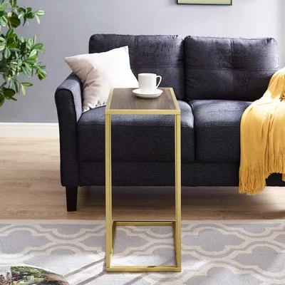 Furniture123 Foster Wooden Side Table with Gold Frame