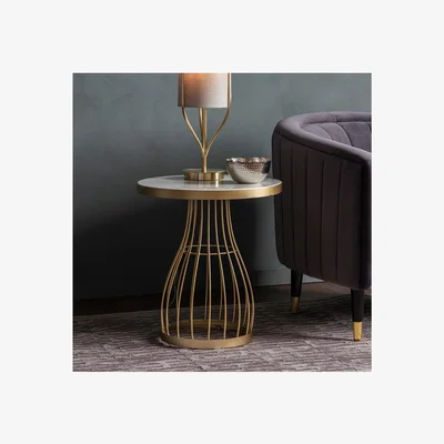 Furniture123 Gold Side Table with White Marble Top - Caspian House