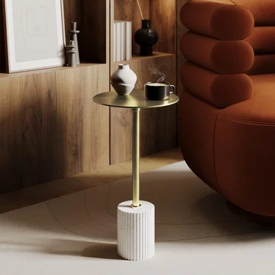 Furniture123 Small Gold and Marble Round Side Table - Beck