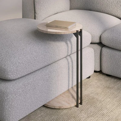 Furniture123 Round Travertine Effect Sofa Table - Demi
