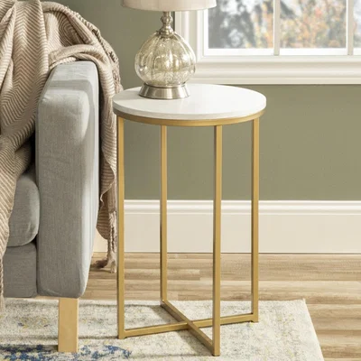 Furniture123 Gold Round Side Table in Faux Marble - Foster