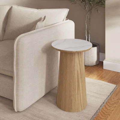 Furniture123 Round Oak and Marble Effect Side Table - Malia