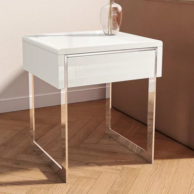 Furniture123 White High Gloss Side Table with Storage - Tiffany