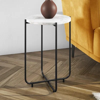 Furniture123 Martina White Marble Side Table with Black Base