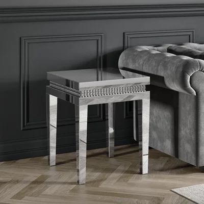 Furniture123 Mirrored Side Table with Diamond Gems - Jade Boutique