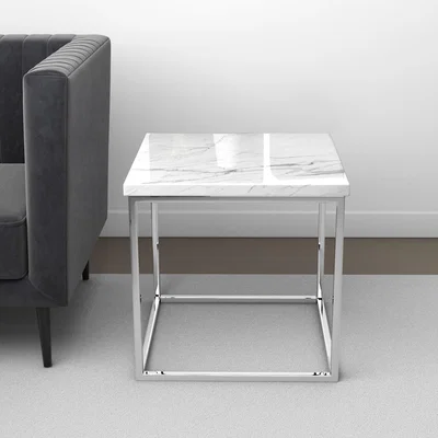 Furniture123 Square White Marble Effect Side Table with Chrome Legs - Demi