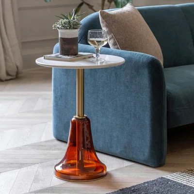 Furniture123 Round Marble and Orange Glass Base Side Table - Bilbao - Caspian House