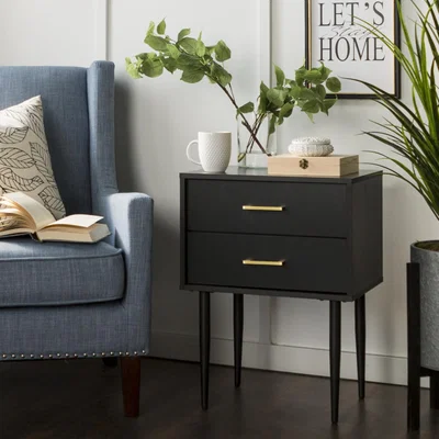 Furniture123 Foster Black Wooden Side Table with 2 Drawers