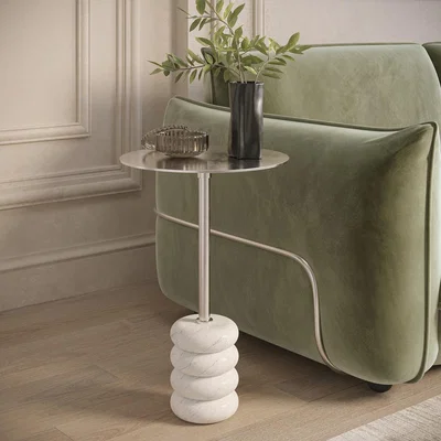 Furniture123 Small Chrome and Marble Round Side Table - Effy