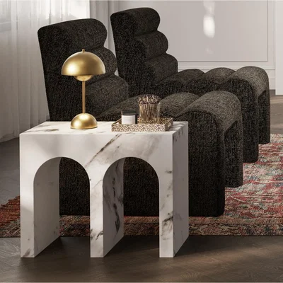 Furniture123 Large Rectangular White Marble Effect Side Table - Archie
