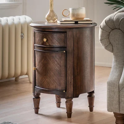 Furniture123 Dark Wood Round storage side table -Madie