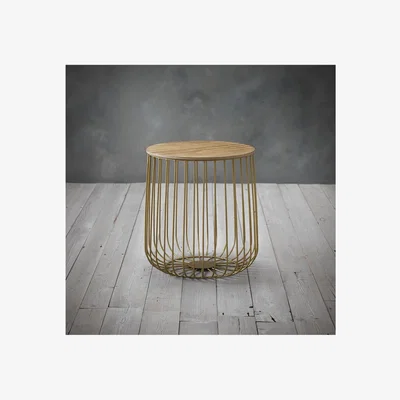 Furniture123 Enzo Storage Side Table Table with Gold Effect Frame & Oak Finish Top