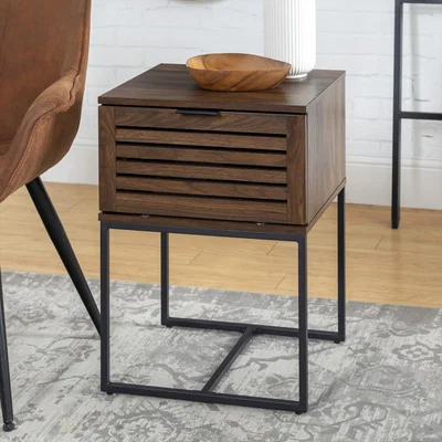 Furniture123 Slat Door Side Table - Dark Walnut