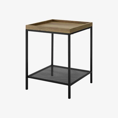 Furniture123 Foster Oak Side Table with Metal Mesh Shelf