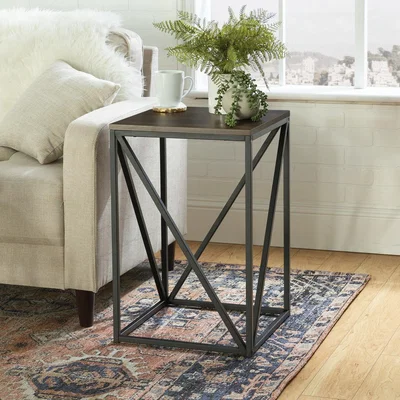 Furniture123 Modern Geometric Square Side Table in Dark Walnut Effect