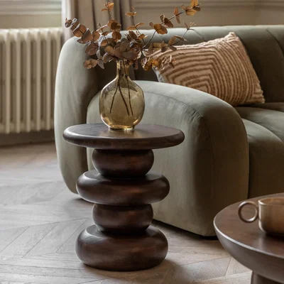 Furniture123 Round Sculptural Dark Mango Wood Side Table - Sculpt - Caspian House