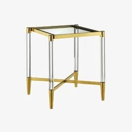 Furniture123 Square Glass Lamp Table with Gold Frame - Marissa