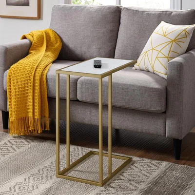 Furniture123 Foster White Side Table with Gold Frame