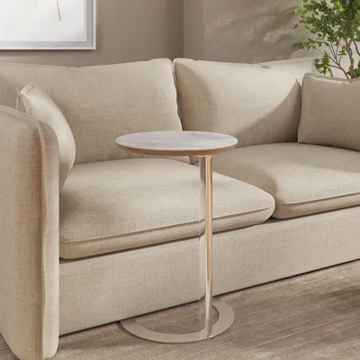 Furniture123 Round Side Table with White Marble Effect and Chrome Base - Malia