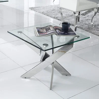 Furniture123 Glass Side Table with Chrome Base - Vida Living Kalmar