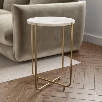 Furniture123 Marble Side Table in White with Gold Metal - Martina