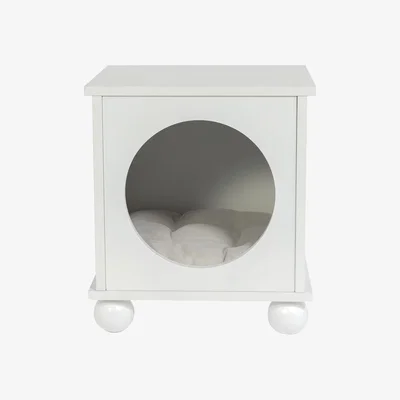 Furniture123 Indoor Cat House Side Table with Washable Cushion in White