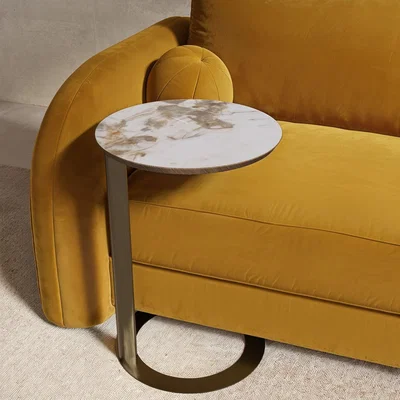 Furniture123 Neutral Ceramic Round Sofa Table with Bronze Base - Malia