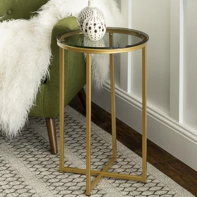 Furniture123 Foster Gold Side Table with Tempered Glass Top