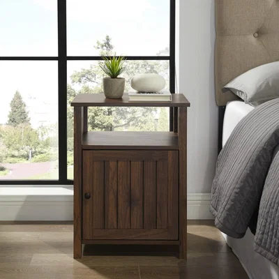 Furniture123 18 Grooved Door Side Table - Dark Walnut