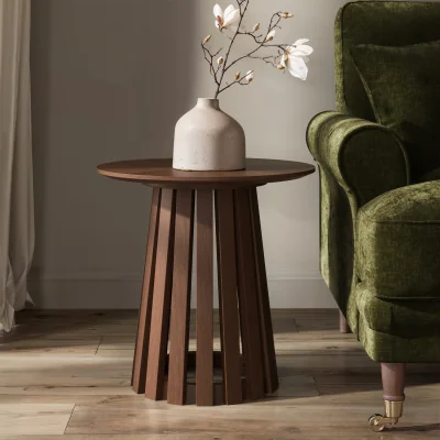 Furniture123 Round Walnut Pedestal Side Table - Owen