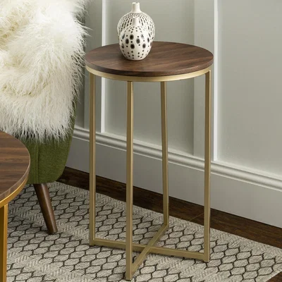Furniture123 Gold Round Side Table with Dark Wood Top - Foster