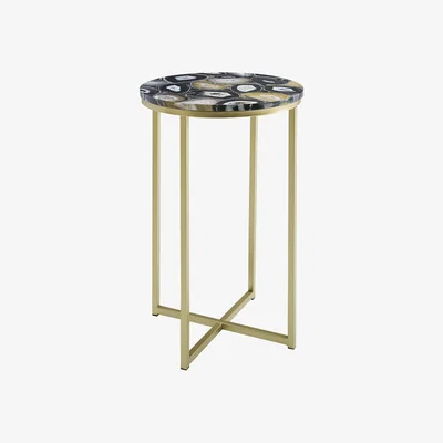 Furniture123 Faux Black Agate Gold  Side Table