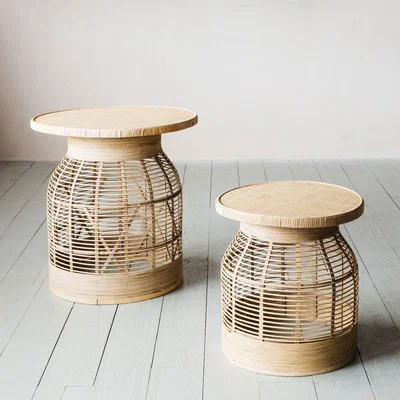 Graham & Green Set of Two Rattan Side Tables